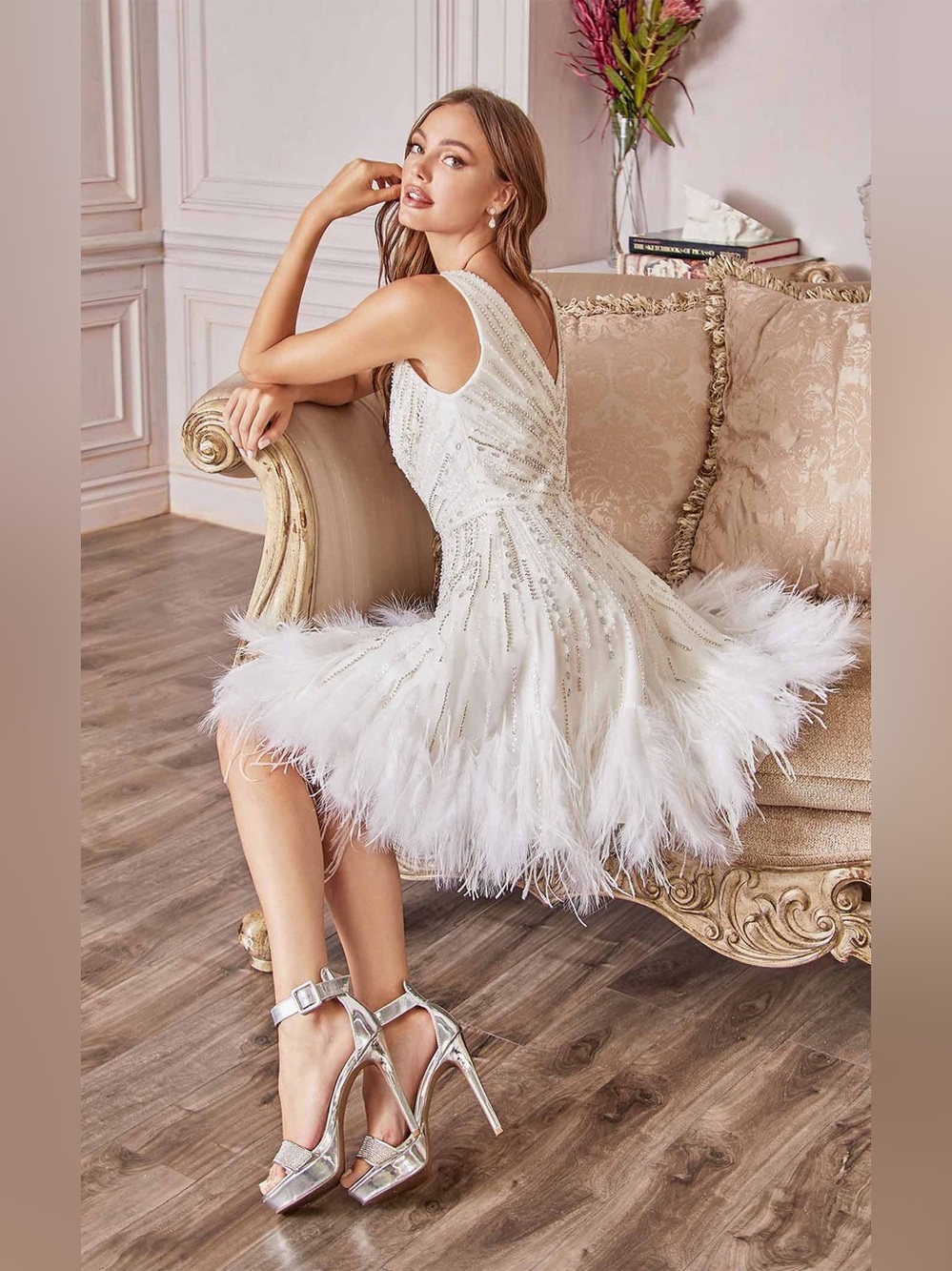 Andrea And Leo Couture Beaded Embellished Feather Dress Size 4.